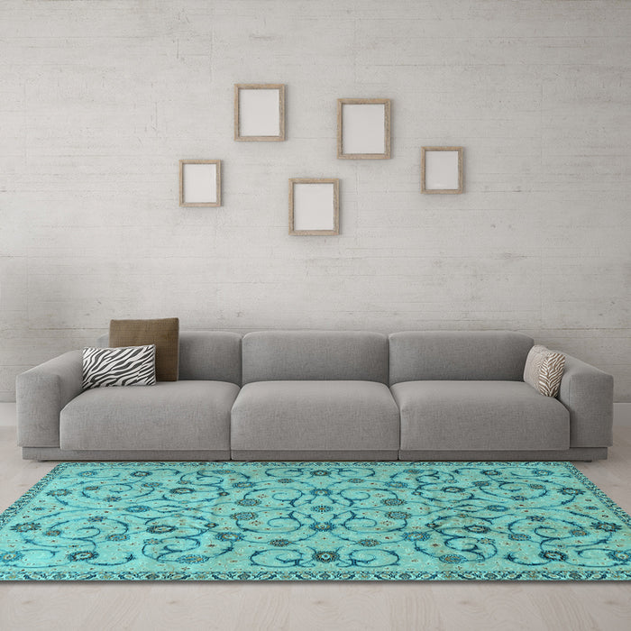 Machine Washable Persian Light Blue Traditional Rug in a Living Room, wshtr2923lblu