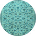 Round Machine Washable Persian Light Blue Traditional Rug, wshtr2923lblu