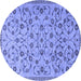 Round Machine Washable Persian Blue Traditional Rug, wshtr2923blu