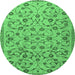 Round Machine Washable Persian Emerald Green Traditional Area Rugs, wshtr2923emgrn