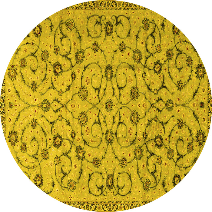 Round Machine Washable Persian Yellow Traditional Rug, wshtr2923yw
