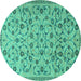 Round Machine Washable Persian Turquoise Traditional Area Rugs, wshtr2923turq