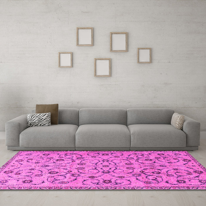 Machine Washable Persian Pink Traditional Rug in a Living Room, wshtr2923pnk