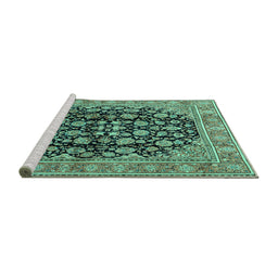 Sideview of Machine Washable Persian Turquoise Traditional Area Rugs, wshtr2924turq