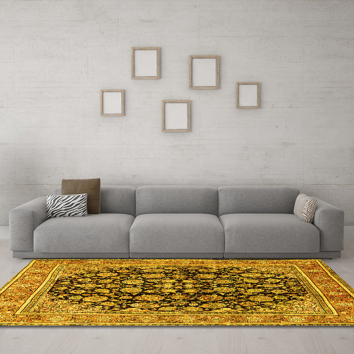 Machine Washable Persian Yellow Traditional Rug in a Living Room, wshtr2924yw