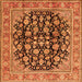 Round Machine Washable Persian Orange Traditional Area Rugs, wshtr2924org