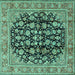 Square Machine Washable Persian Turquoise Traditional Area Rugs, wshtr2924turq