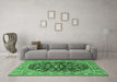 Machine Washable Persian Emerald Green Traditional Area Rugs in a Living Room,, wshtr2924emgrn