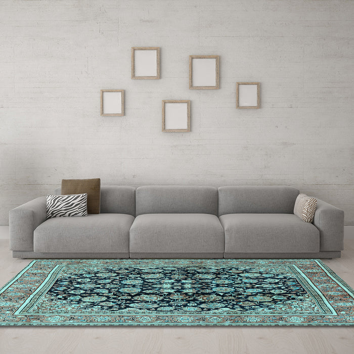 Machine Washable Persian Light Blue Traditional Rug in a Living Room, wshtr2924lblu