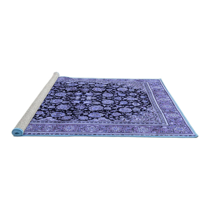 Sideview of Machine Washable Persian Blue Traditional Rug, wshtr2924blu