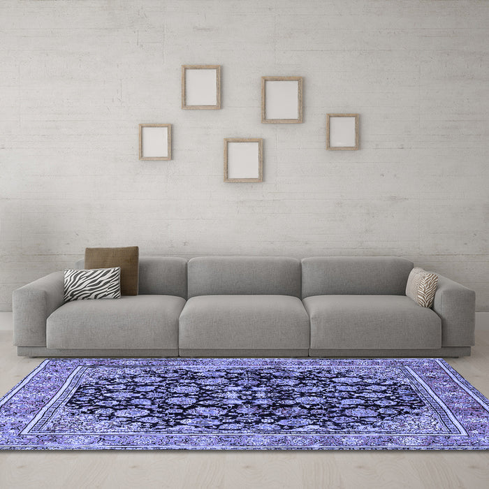 Machine Washable Persian Blue Traditional Rug in a Living Room, wshtr2924blu