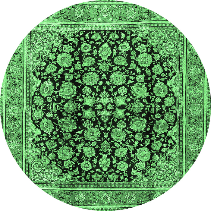 Round Persian Emerald Green Traditional Rug, tr2924emgrn