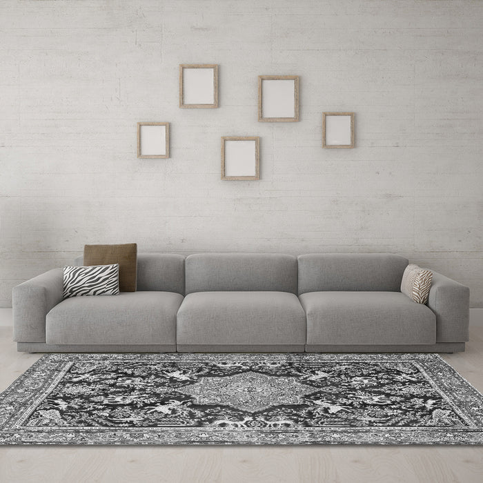 Machine Washable Persian Gray Traditional Rug in a Living Room,, wshtr2925gry