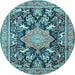 Round Machine Washable Persian Light Blue Traditional Rug, wshtr2925lblu