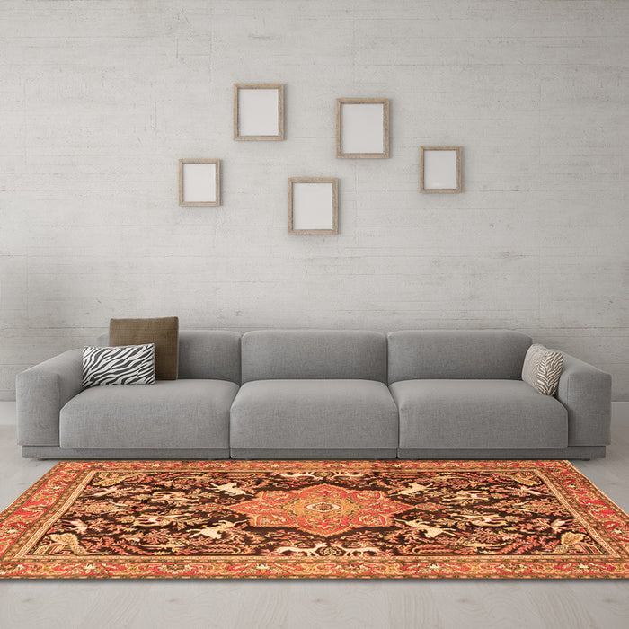 Machine Washable Persian Orange Traditional Area Rugs in a Living Room, wshtr2925org