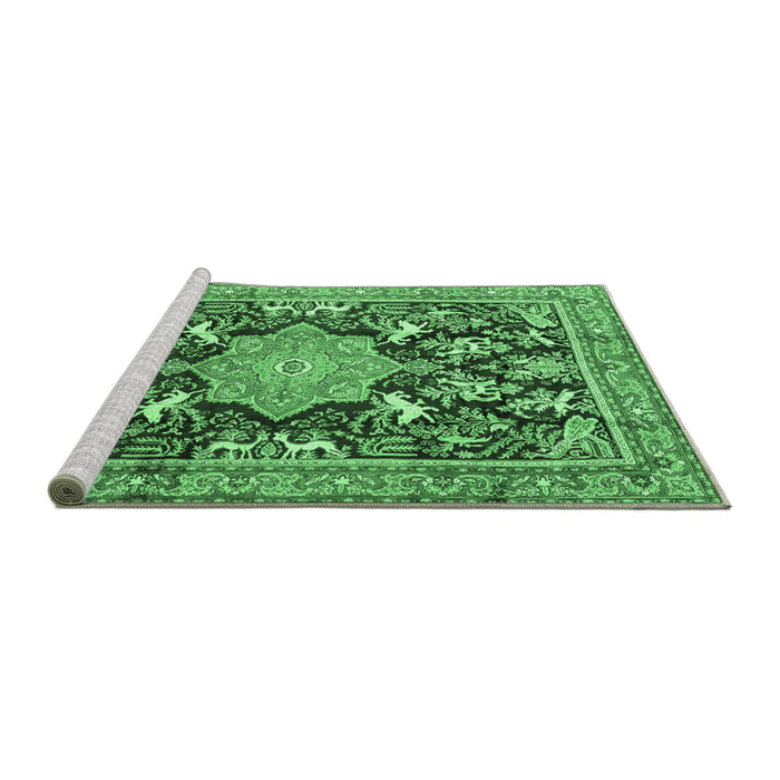 Sideview of Machine Washable Persian Emerald Green Traditional Area Rugs, wshtr2925emgrn