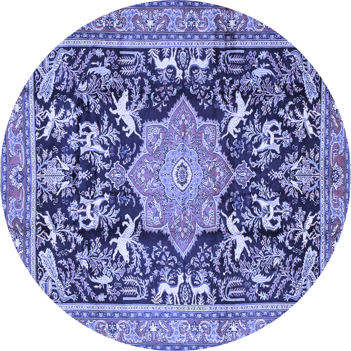 Round Machine Washable Persian Blue Traditional Rug, wshtr2925blu