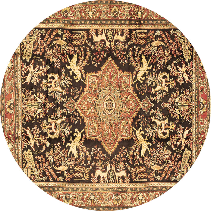 Round Persian Brown Traditional Rug, tr2925brn