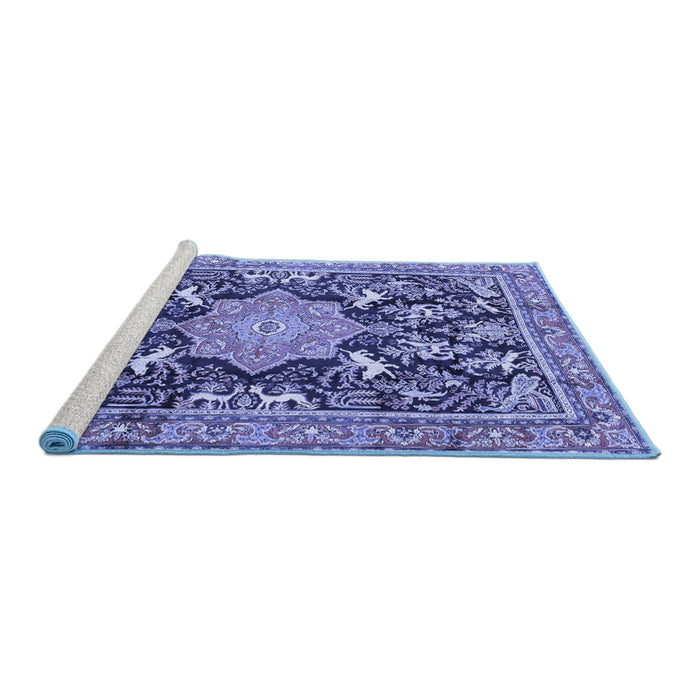 Sideview of Machine Washable Persian Blue Traditional Rug, wshtr2925blu