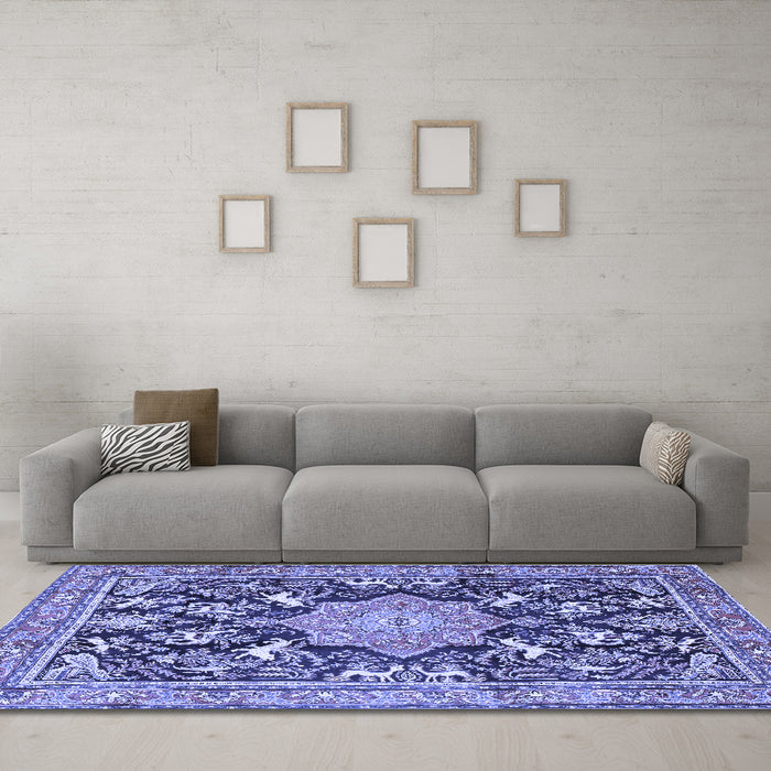 Machine Washable Persian Blue Traditional Rug in a Living Room, wshtr2925blu
