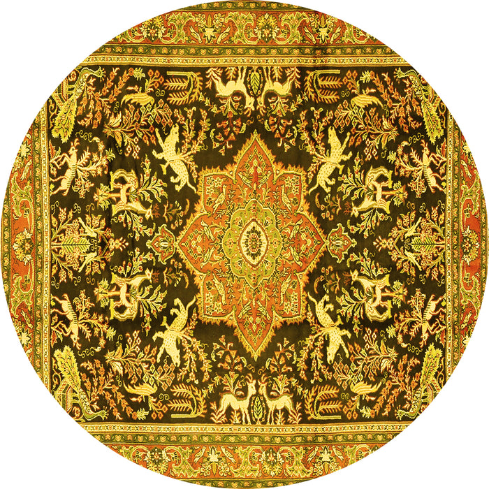 Round Persian Yellow Traditional Rug, tr2925yw