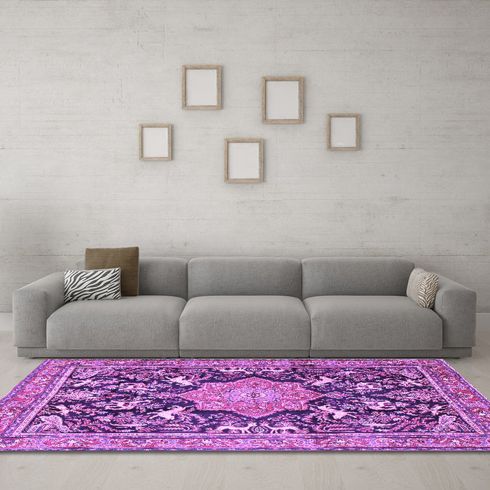 Machine Washable Persian Purple Traditional Area Rugs in a Living Room, wshtr2925pur