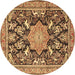 Round Machine Washable Persian Brown Traditional Rug, wshtr2925brn