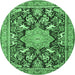 Round Machine Washable Persian Emerald Green Traditional Area Rugs, wshtr2925emgrn