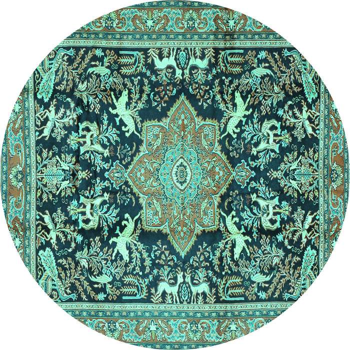 Round Machine Washable Persian Turquoise Traditional Area Rugs, wshtr2925turq