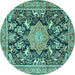 Round Machine Washable Persian Turquoise Traditional Area Rugs, wshtr2925turq