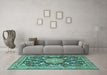 Machine Washable Persian Turquoise Traditional Area Rugs in a Living Room,, wshtr2925turq