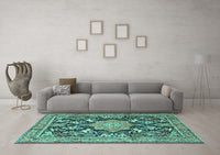 Machine Washable Persian Turquoise Traditional Rug, wshtr2925turq