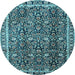 Round Machine Washable Persian Light Blue Traditional Rug, wshtr2926lblu