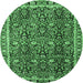 Round Machine Washable Persian Emerald Green Traditional Area Rugs, wshtr2926emgrn