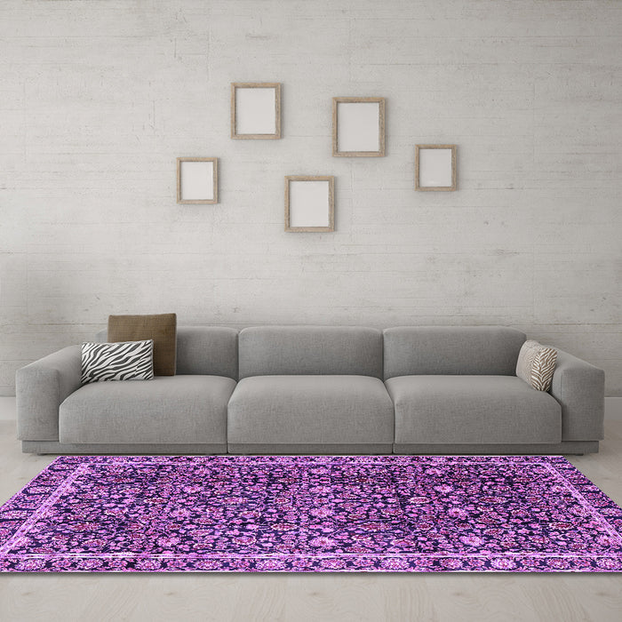 Machine Washable Persian Purple Traditional Area Rugs in a Living Room, wshtr2926pur