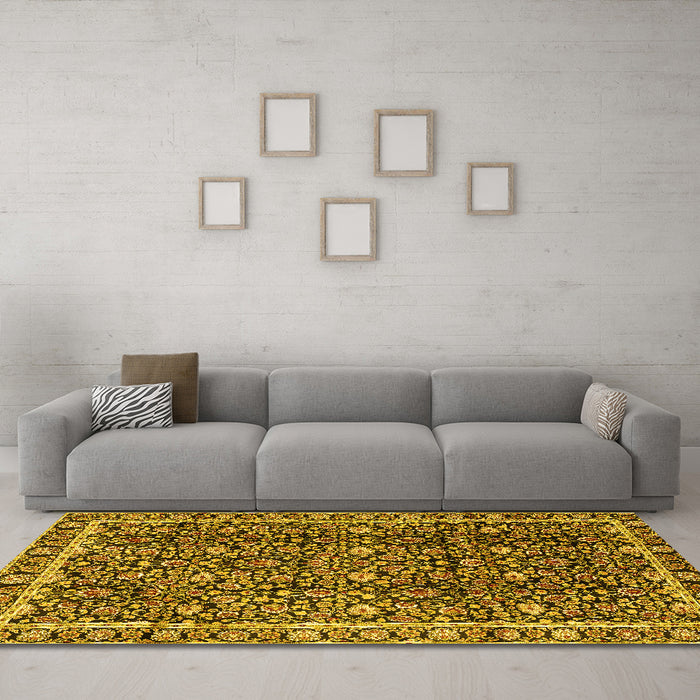 Machine Washable Persian Yellow Traditional Rug in a Living Room, wshtr2926yw