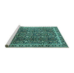 Sideview of Machine Washable Persian Turquoise Traditional Area Rugs, wshtr2926turq