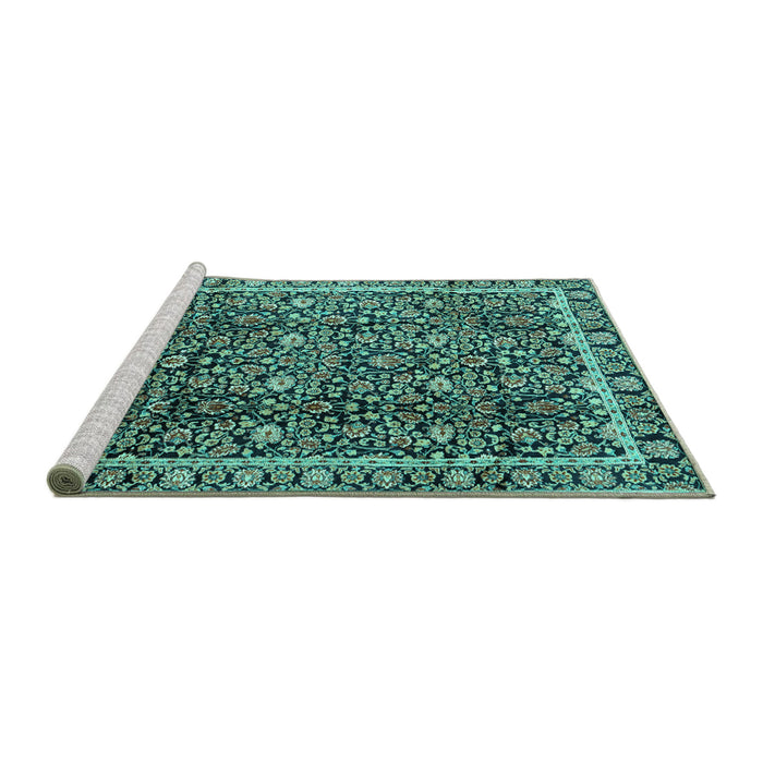 Sideview of Machine Washable Persian Turquoise Traditional Area Rugs, wshtr2926turq