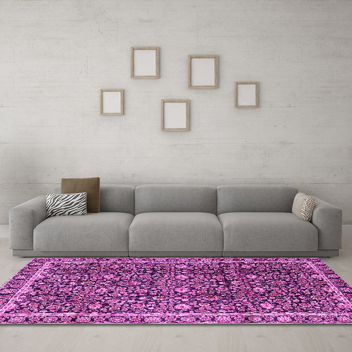 Machine Washable Persian Pink Traditional Rug in a Living Room, wshtr2926pnk