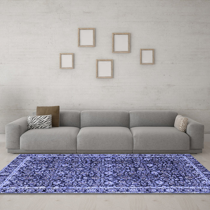 Machine Washable Persian Blue Traditional Rug in a Living Room, wshtr2926blu