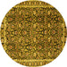 Round Machine Washable Persian Yellow Traditional Rug, wshtr2926yw