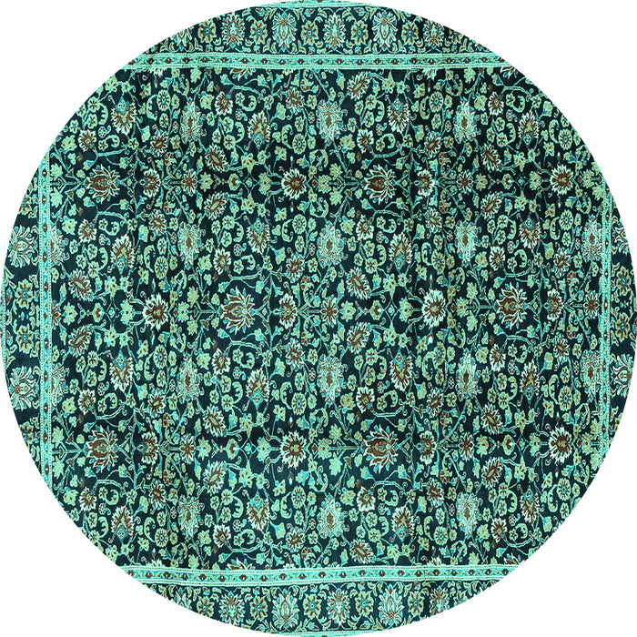 Round Machine Washable Persian Turquoise Traditional Area Rugs, wshtr2926turq