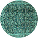 Round Machine Washable Persian Turquoise Traditional Area Rugs, wshtr2926turq