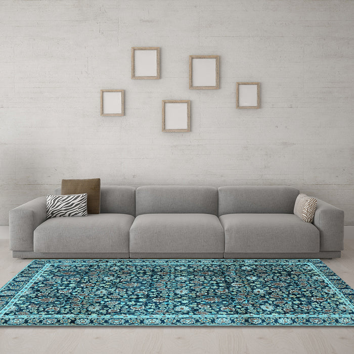 Machine Washable Persian Light Blue Traditional Rug in a Living Room, wshtr2926lblu