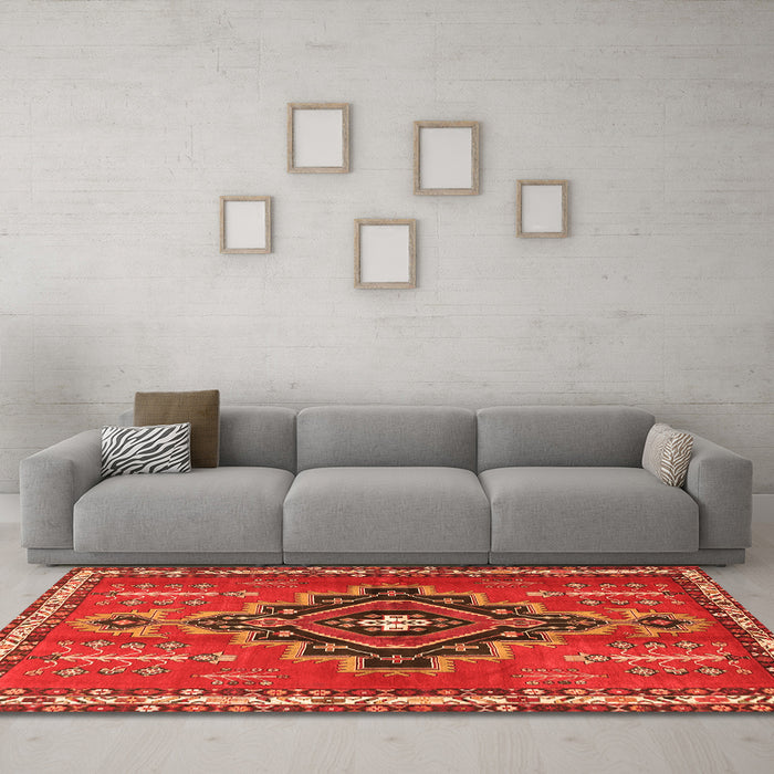 Machine Washable Persian Orange Traditional Area Rugs in a Living Room, wshtr2927org