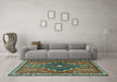 Machine Washable Persian Turquoise Traditional Area Rugs in a Living Room,, wshtr2927turq