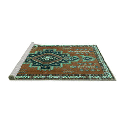 Sideview of Machine Washable Persian Turquoise Traditional Area Rugs, wshtr2927turq