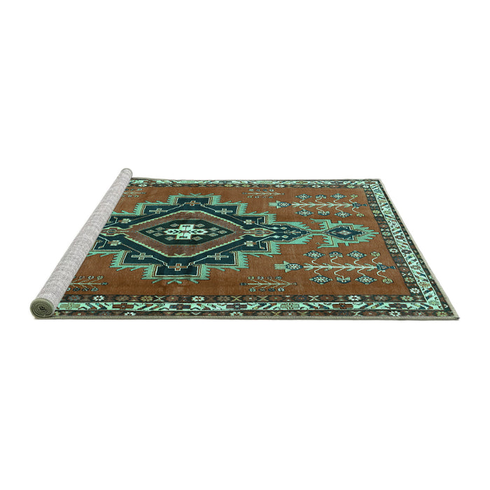 Sideview of Machine Washable Persian Turquoise Traditional Area Rugs, wshtr2927turq