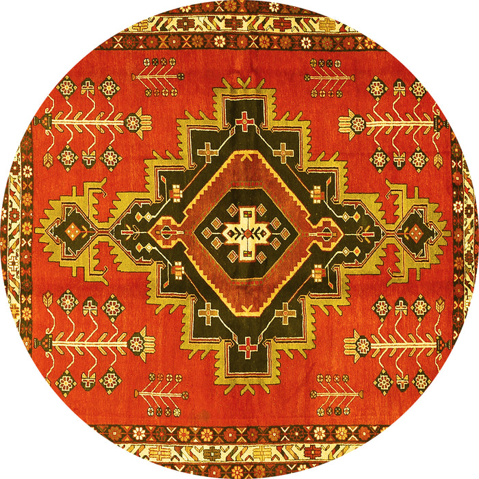 Round Machine Washable Persian Yellow Traditional Rug, wshtr2927yw