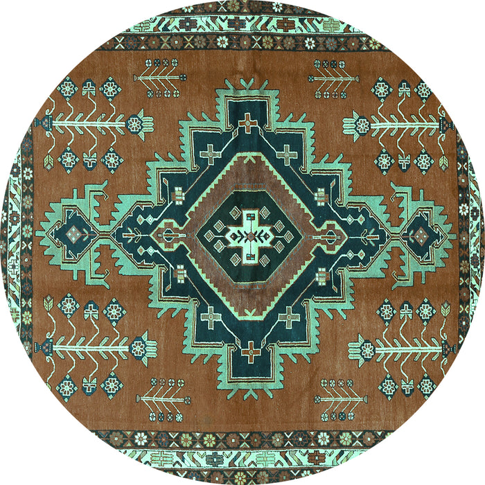 Round Machine Washable Persian Turquoise Traditional Area Rugs, wshtr2927turq